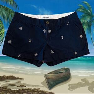 OLD Navy Size 4 Navy Shorts w/ Nautical Allover Embroidery